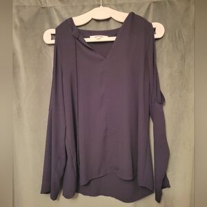 LOFT Black Long Sleeve Open Shoulder Blouse